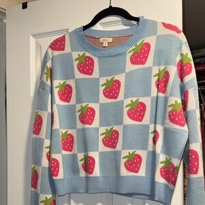 Strawberry Gingham Sweet Girl Sweater M